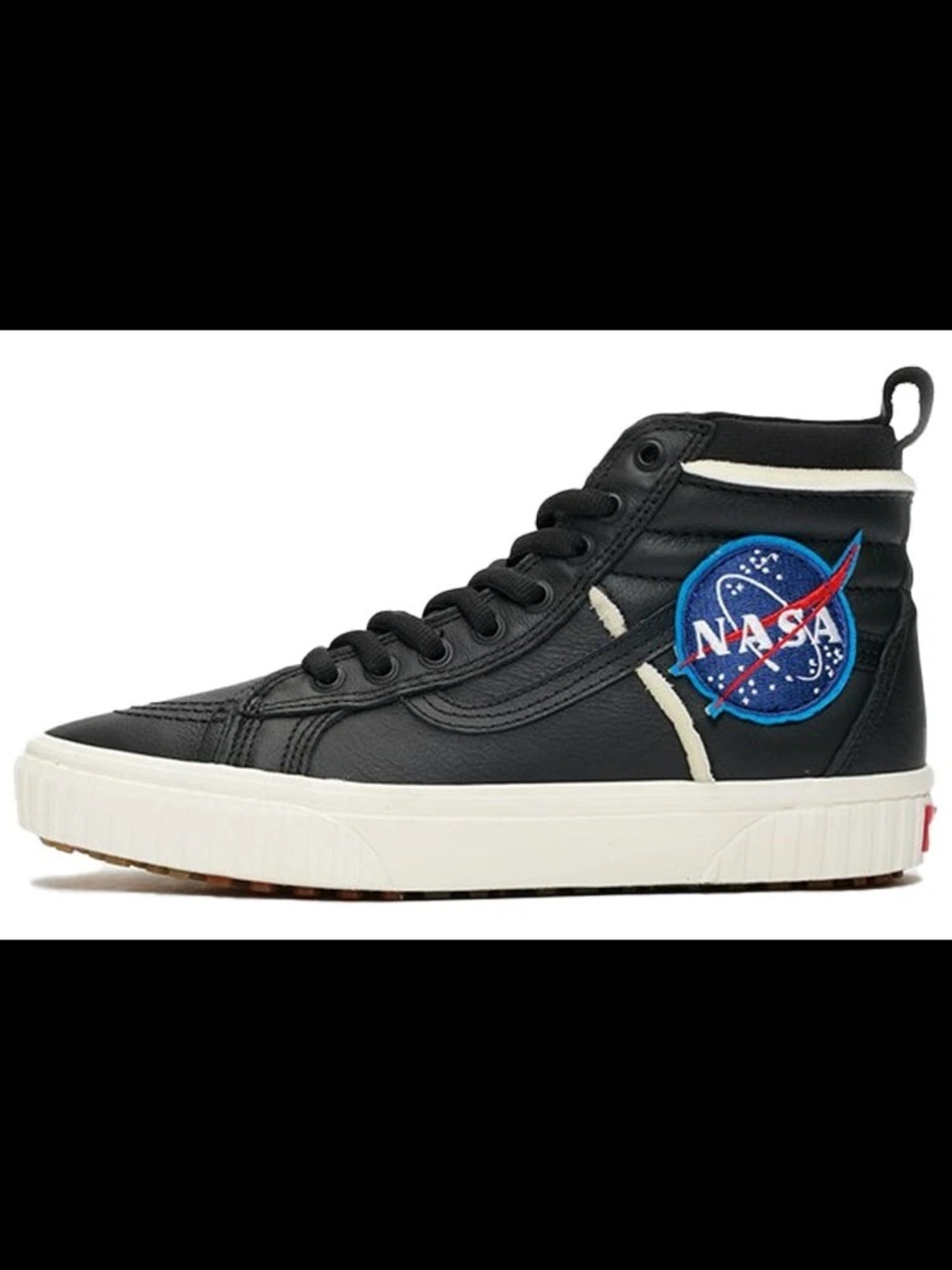 Vans Black High-Top Sneakers with NASA Patch and White Sole